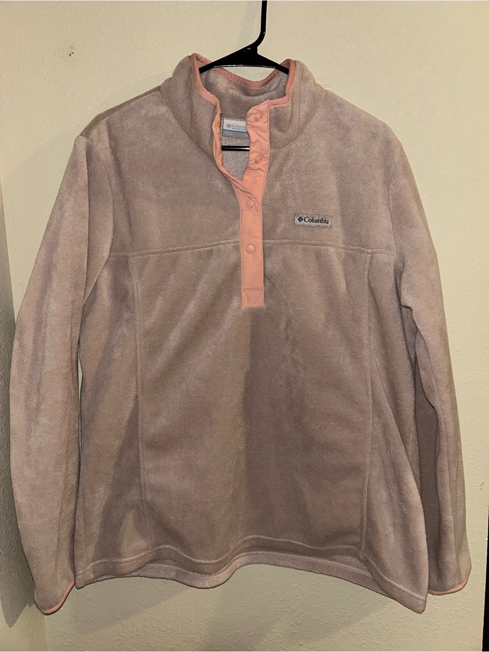 Columbia Taupe Fleece Pullover with Pink Trim